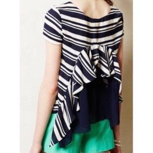Maeve Navy & White Blouse with Ruffle Back - never worn! Anthropologie